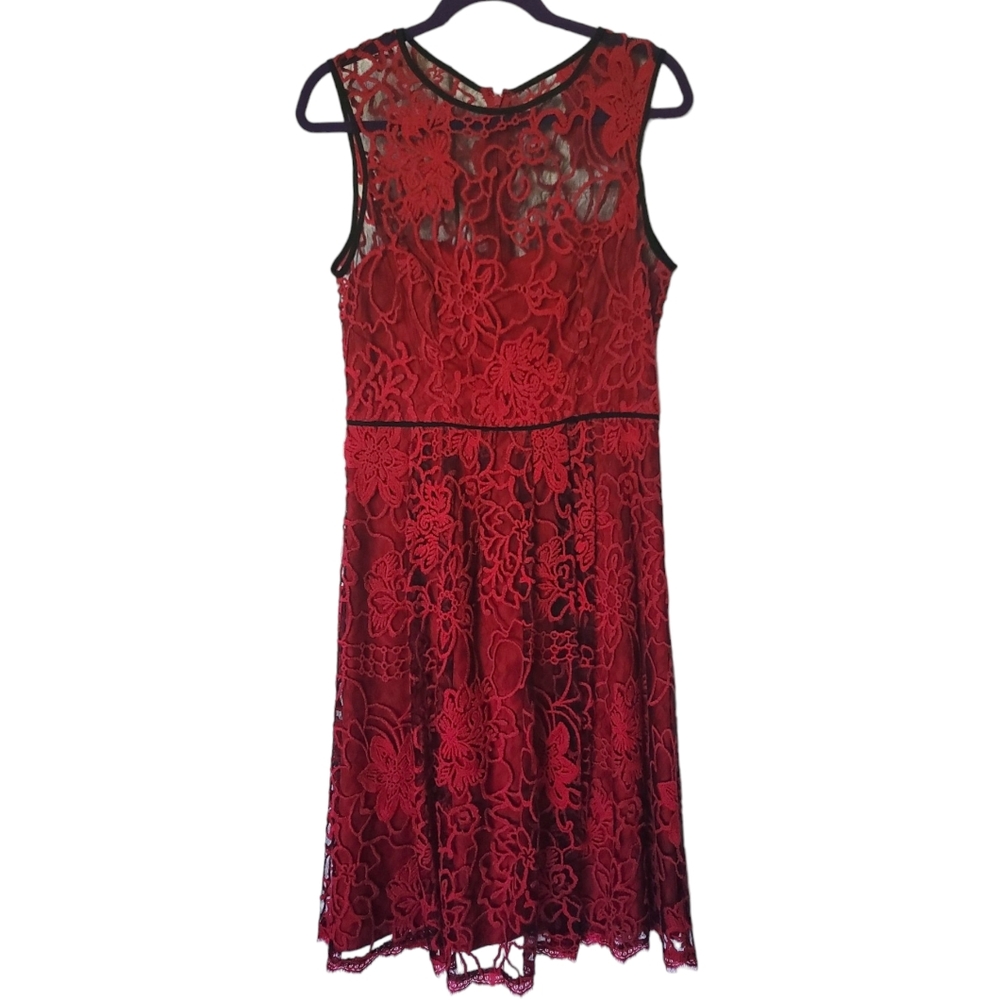 Adrianna Papell Red & Black Lace Dress